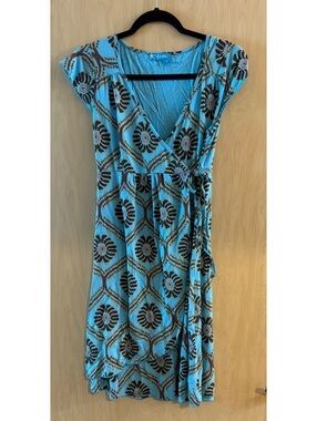 Y2K Fresh Produce blue Figi print wrap dress knee length size xs